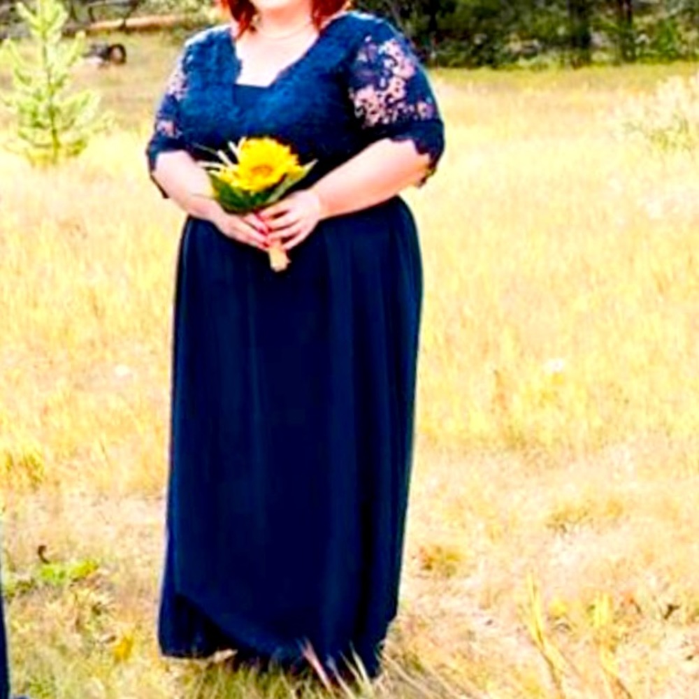 XXL Forever 21, Navy, Embroidered Chiffon Gown